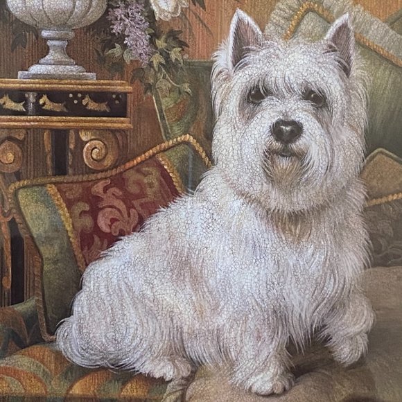 NY Artist Elaine Vollherbst Pampered Westie Puppy Dog Print Wood Frame Glass Art - Picture 1 of 12
